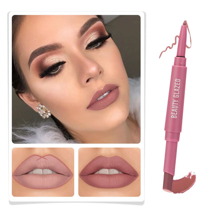 Blushimmer 2-in-1 double-headed lip liner and lipstick pen with waterproof, long-lasting matte finish for daily wear.