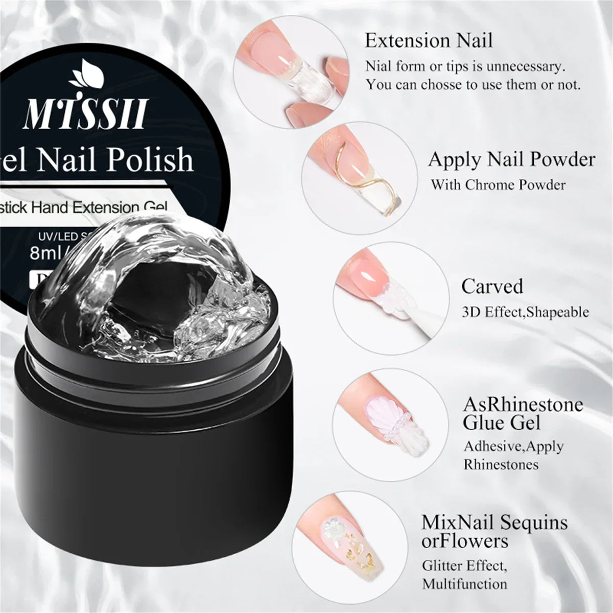 Set of 2/3 clear non-stick gel nail extension kits by Blushimmer, featuring 3D shaping, sculpting, and carving UV/LED gel for manicures.