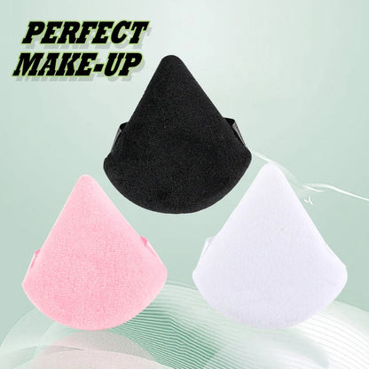 Set of 1-6 triangle velvet powder puffs by Blushimmer, reusable washable cosmetic sponges for face and eye makeup application.