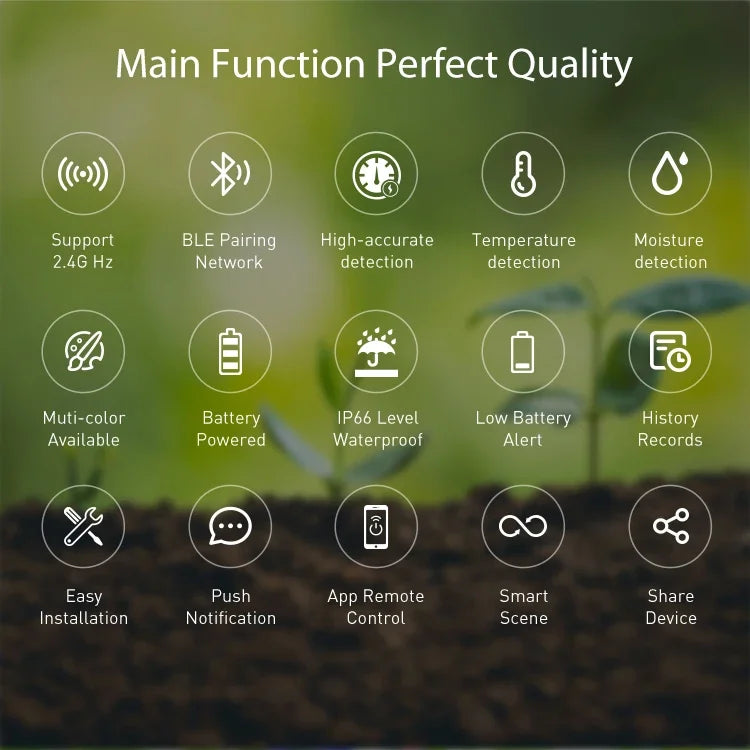 Tuya Smart Solar Soil Sensor IP66 Waterproof 3 in 1 App Control Soil Temperature & Moisture & EC Detection