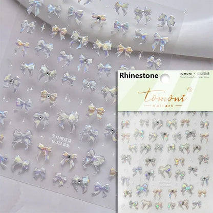 French leopard print bowknot lace ribbon with rhinestones and pearls for manicure nail art decoration by Blushimmer.