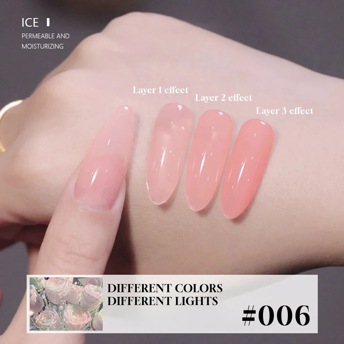 Blushimmer Mianel Japanese style fairy gel nail polish in white pink nude, ice clear finish, perfect for summer pink nails.