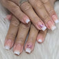 Set of 24 Blushimmer square head fake nails with pink-white gradient French press design and jelly glue, short full cover false nail tips.