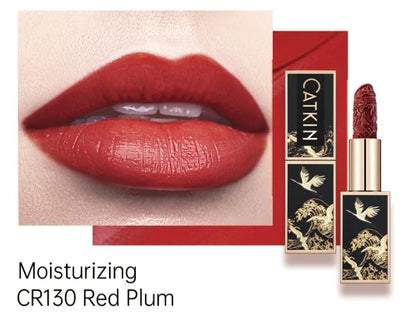 Blushimmer CATKIN Velvet Matte Lipstick in creamy, hydrating satin finish, showcasing smooth, long-lasting lipstick on a neutral background.