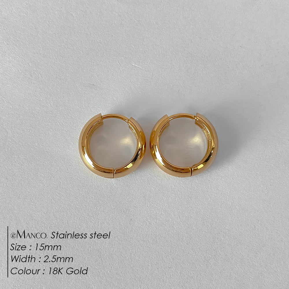 eManco Classic Round Stainless Steel Earrings For Women Men Geometric Circle Ear Buckle Fashion Huggie Daily Jewelry