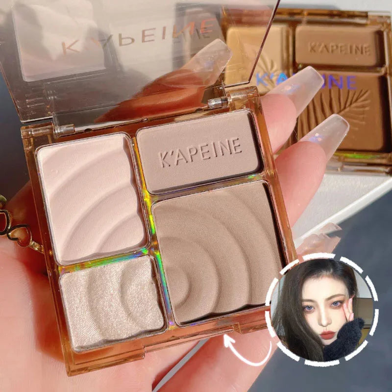 Blushimmer matte highlighter bronzers palette with four shades for face contouring and shading, long-lasting makeup powders.