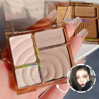 Blushimmer matte highlighter bronzers palette with four shades for face contouring and shading, long-lasting makeup powders.