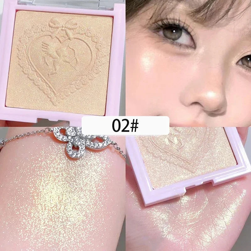 Blushimmer Love Angel high gloss powder highlighter palette with peach fairy shades for face and body glow, contour, and illuminator.
