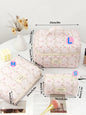 Cute quilted cotton makeup bag by Blushimmer, portable zipper cosmetic organizer with cloth hand handle for women and girls.