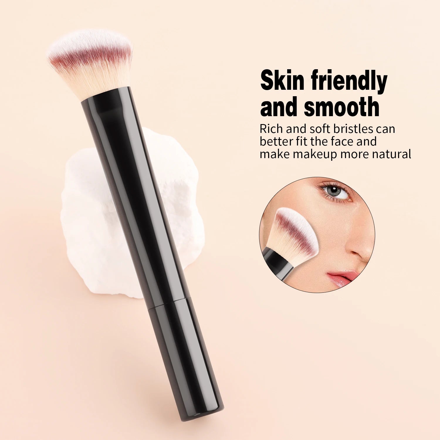  8Pcs Black Long Tube Light Bristle Face Eye Brush Set + 2 Beauty Sponges 1 Puff, Powder/Blush/Eyeshadow Brush