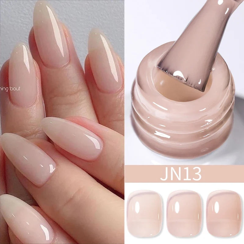 Blushimmer Born Pretty Jelly Nude Gel Nail Polish in light pink peach, 10ml, with translucent finish for UV-curing nail art.
