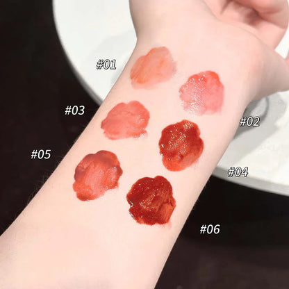 PinkcoCo Bear Doodle Mirror Lip Glaze by Blushimmer, shiny nude lip gloss with mirror, long-lasting, brightening for a natural look.