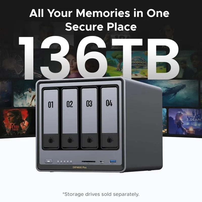 NASync DXP4800 Plus 4 Bay Desktop NAS l Pentium Gold 8505 5 Core CPU 4K 60Hz Network Attached Storage