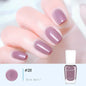 Blushimmer no-bake water-based nail polish with 40 glitter color options, long-lasting, quick-drying nude nail polish in a sealed bottle.