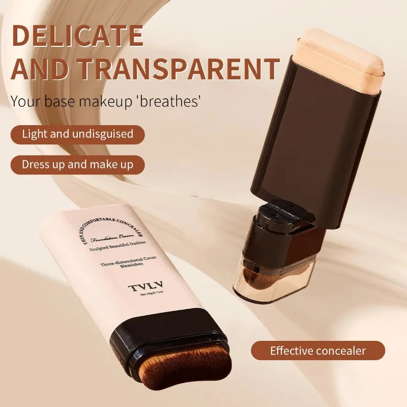 Blushimmer TVLV eraser foundation stick with brush, 20g, brightening liquid makeup concealer for long-lasting, non-marking coverage.