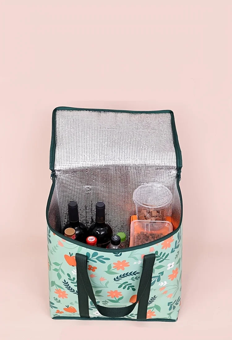 Large Reusable Grocery Bag - Keeps Food Hot/Cold for Hours, Durable Zipper Top, Spacious Interior with Storage Pockets