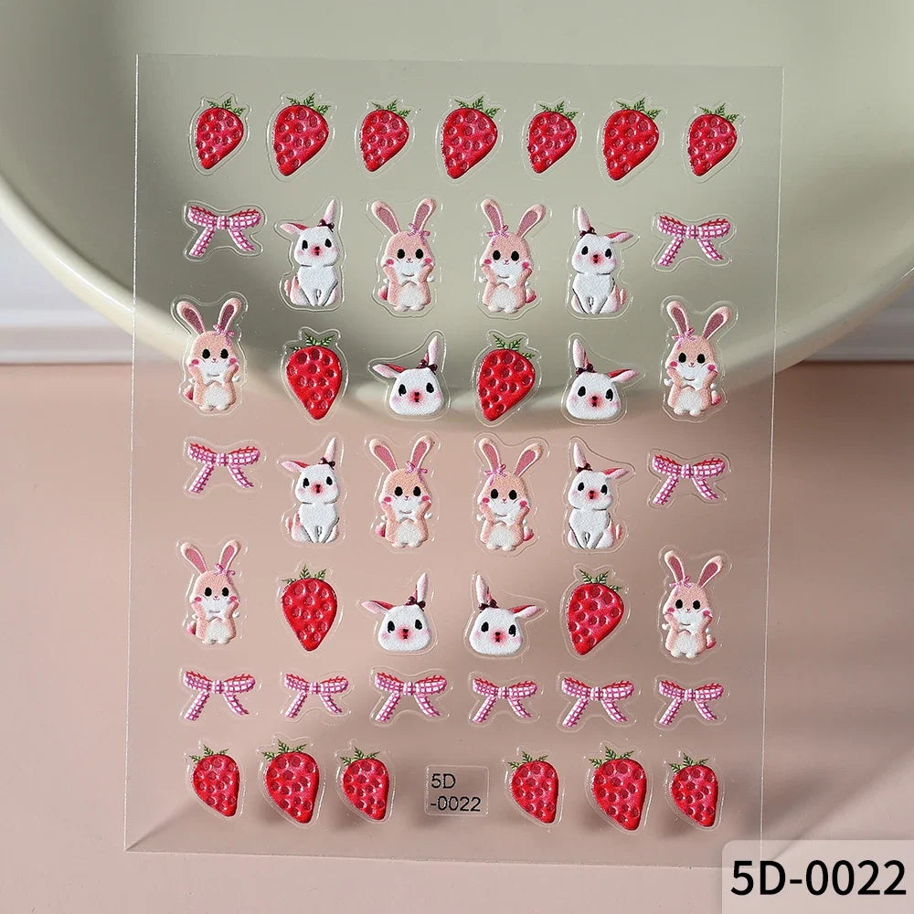 Cute panda nail sticker from Blushimmer featuring cartoon rabbit, flower, and animal designs for Y2K-inspired manicure decor.