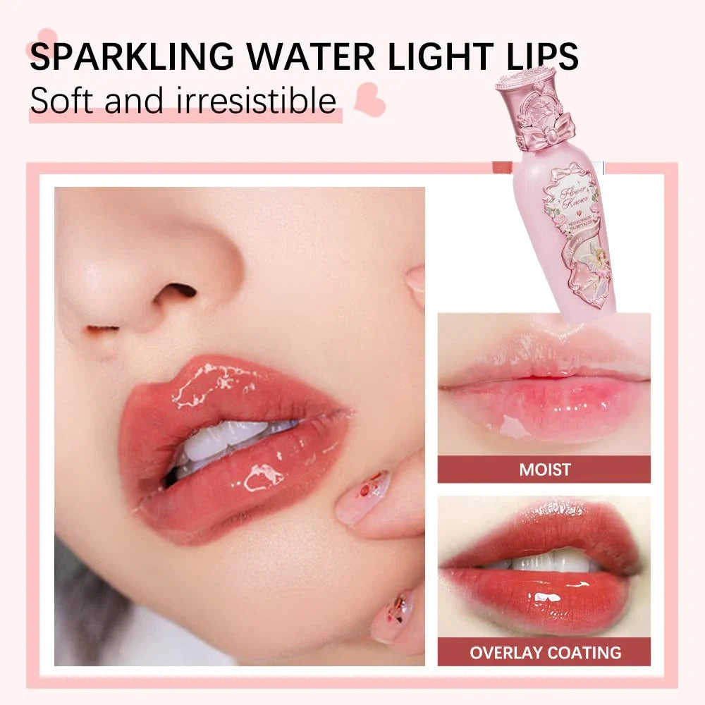 Blushimmer Flower Knows Midsummer Fairytales lip balm in coating film form, providing moisturizing and non-sticky lip glow.