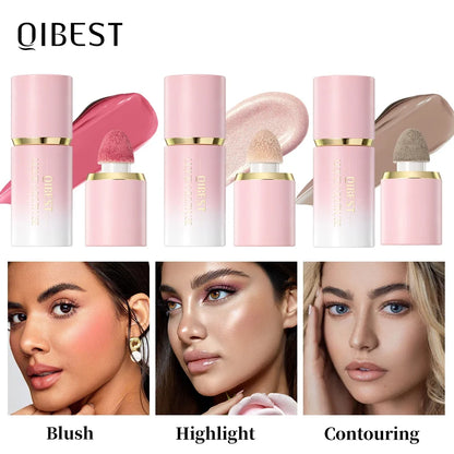 Blushimmer QIBEST matte liquid face blusher and highlighter stick with smooth, multi-use cheek and eye makeup application.