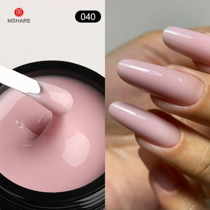 Blushimmer MSHARE 50ml pink gel builder for nail extensions, self-leveling UV LED gel for natural-looking nail construction