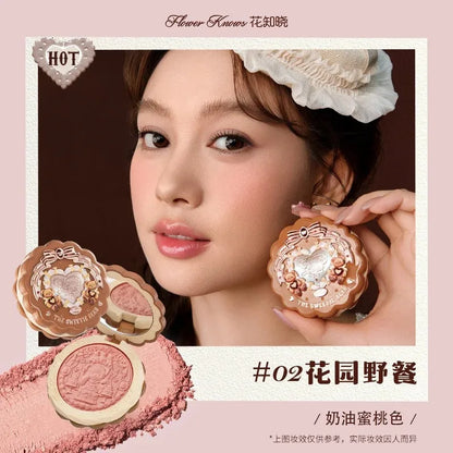 Blushimmer Flower Knows Moonlight Mermaid Cheek Blush Powder with gradient pink and coral shades in matte finish, vegan and cruelty-free makeup