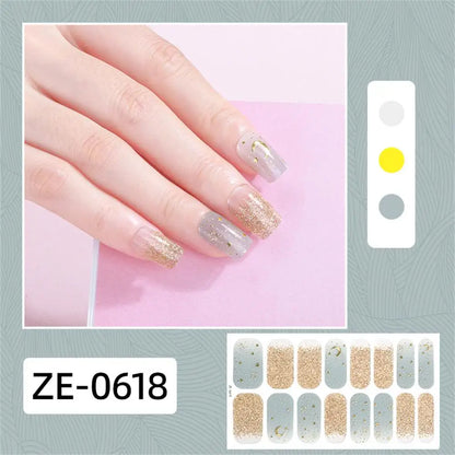 Gradient Cat Eye Style Nail Art Stickers, 16-Piece Set Self-Adhesive Waterproof Glitter False Nail Decals