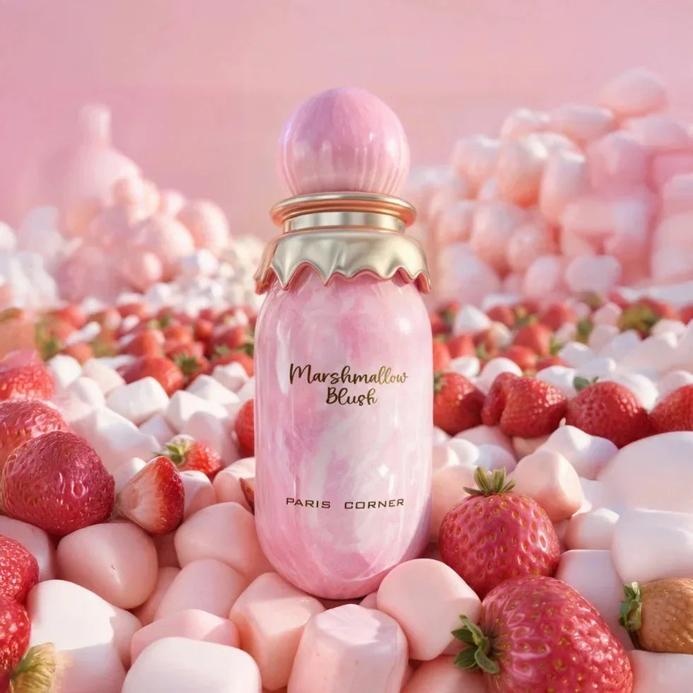 Blushimmer Arab Marshmallow perfume for women, featuring fruity notes and long-lasting body spray with pheromone effects.