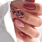 Blushimmer 3D bowknot pearl leopard French nude almond false nails with detachable press-on design, stylish nail art for fashion-forward looks