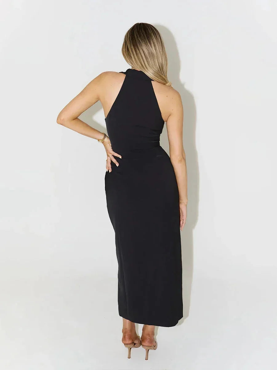 Luxlife Brands Sasha summer slim fit maxi dress featuring lightweight fabric and floral pattern, perfect for warm-weather wear.