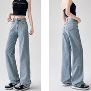 Lady Classic Daily High Waist Jeans Female Korean Solid Thin Pants Women Fashion Baggy Straight Leg Denim Trousers