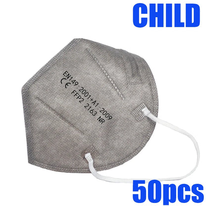 50-100pcs 5Layers Kids Facemask KN95 Mask Child Disposable Mask Virus Mouths Fpp2 Covers Dust Full Face Masks Non-woven Fabric