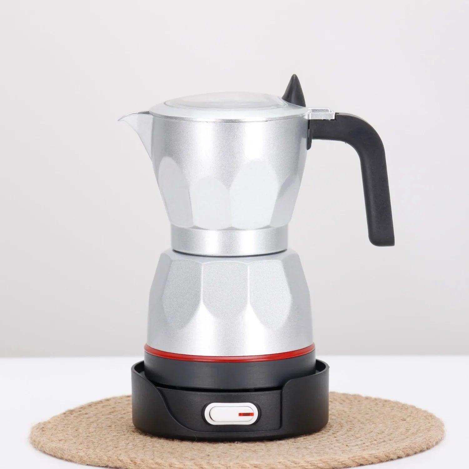 110V/220V Electric Coffee Maker Portable 150ml 3 Cups Aluminum Mocha Pot Electric Italian Coffee Maker Percolator for Home Red