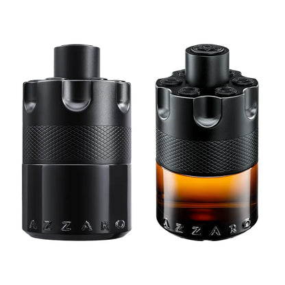 Azzaro The Most Wanted Eau de Parfum Intense men's cologne bottle with woody and fougère notes, sleek and elegant design.