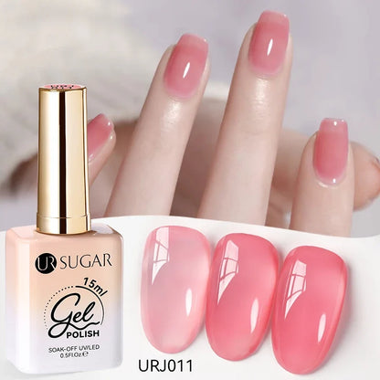 Blushimmer UR Sugar 15ml translucent white gel polish for semi-permanent UV nail art, soak-off, with a milky jelly finish