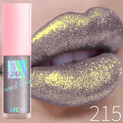 Blushimmer 18-color glitter lip gloss with long-lasting, waterproof liquid formula featuring pearl shine and sparkling lip makeup.