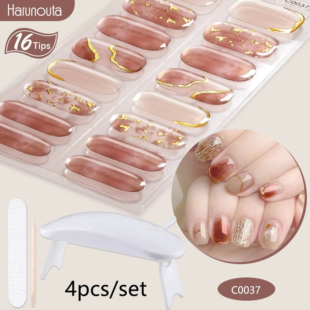 Blushimmer Harunouta 4-piece set of gradient jelly semi-cured gel nail strips in nude pink with waterproof, long-lasting nail stickers and lamp