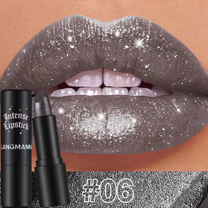 Chocolate brown metallic glitter lipstick by Blushimmer featuring a shimmery, long-lasting, waterproof lip gloss with sparkling pearl finish.
