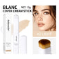 Blushimmer color changing foundation stick with high coverage, waterproof, dual-ended design and brush for base makeup application.