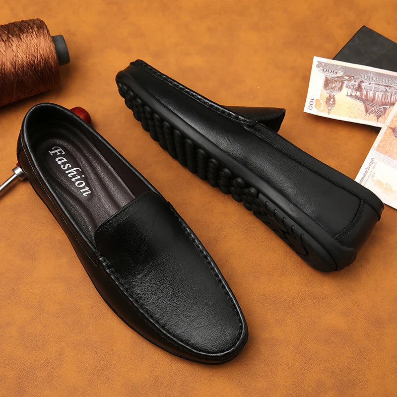 Men's Slip-on Shoes Men's Handmad Breathable Genuine Leather Dress Shoes Fashion Designer Classic Round Toe Soft Loafers mo-3275