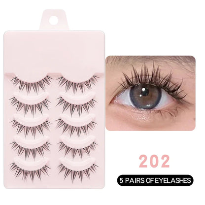 Set of five Blushimmer DINGSEN fake anime eyelashes with natural, daily wear style and clear bands, featuring little devil design.