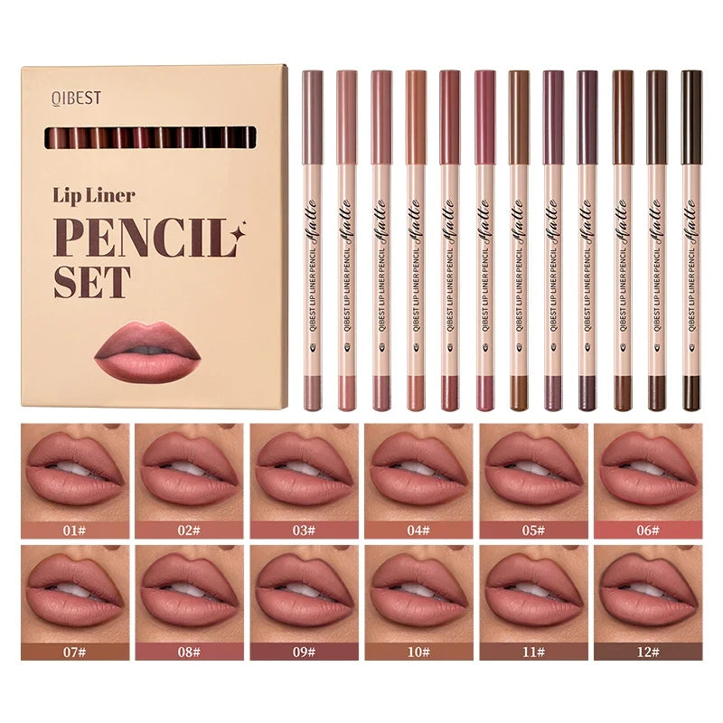 Blushimmer 12-piece matte lipliner set with smooth application, non-smudging, non-fading, ideal for natural makeup looks