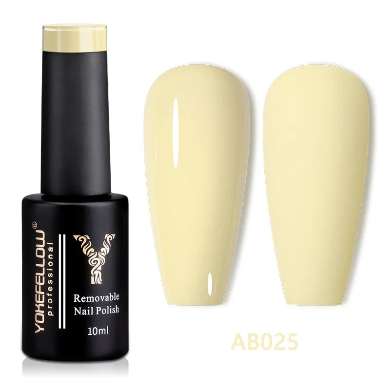 Blushimmer YOKEFELLOW 10ml translucent pink gel nail polish with a smooth, glossy finish, showcasing a high-quality soak-off UV gel.