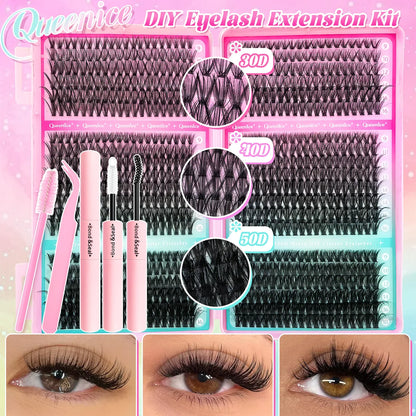 DIY Lash Extension Kit Clusters Individual Eyelashes Kit 9-16mm with Bond and Seal Wispy Natural Mange Lashes