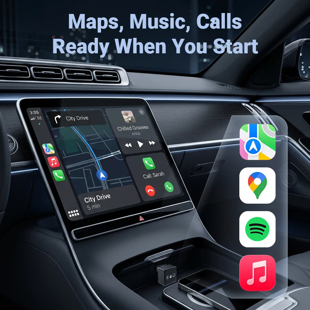 Smart 4 in 1 CarPlay Wireless Dongle, Wired to Wireless CarPlay & Android Auto Converter with AirPlay MirrorCast Function, Quick