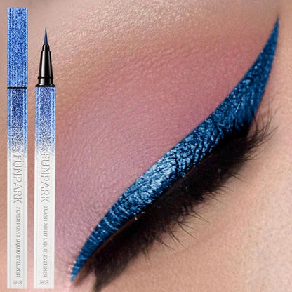 Blue shimmer waterproof liquid eyeliner pen by Blushimmer with high-shine, smudge-proof formula for easy, bold eye makeup.