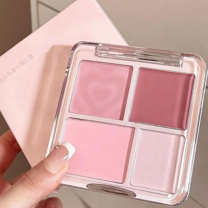 Blushimmer 4-color blush highlighter palette with matte, brightening shades, includes blush, contour, and highlighter for Korean makeup.
