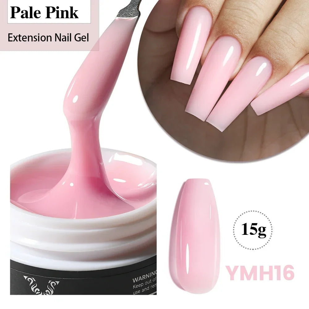 Blushimmer YOKEFELLOW 15g nude pink clear gel extension nail polish for UV LED acrylic nails with soak-off formula