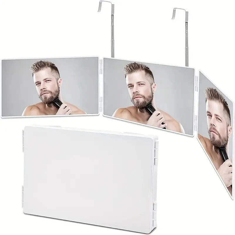 Black Blushimmer 3-way compact trifold cosmetic mirror with folding design for self hair cutting and makeup, portable vanity accessory