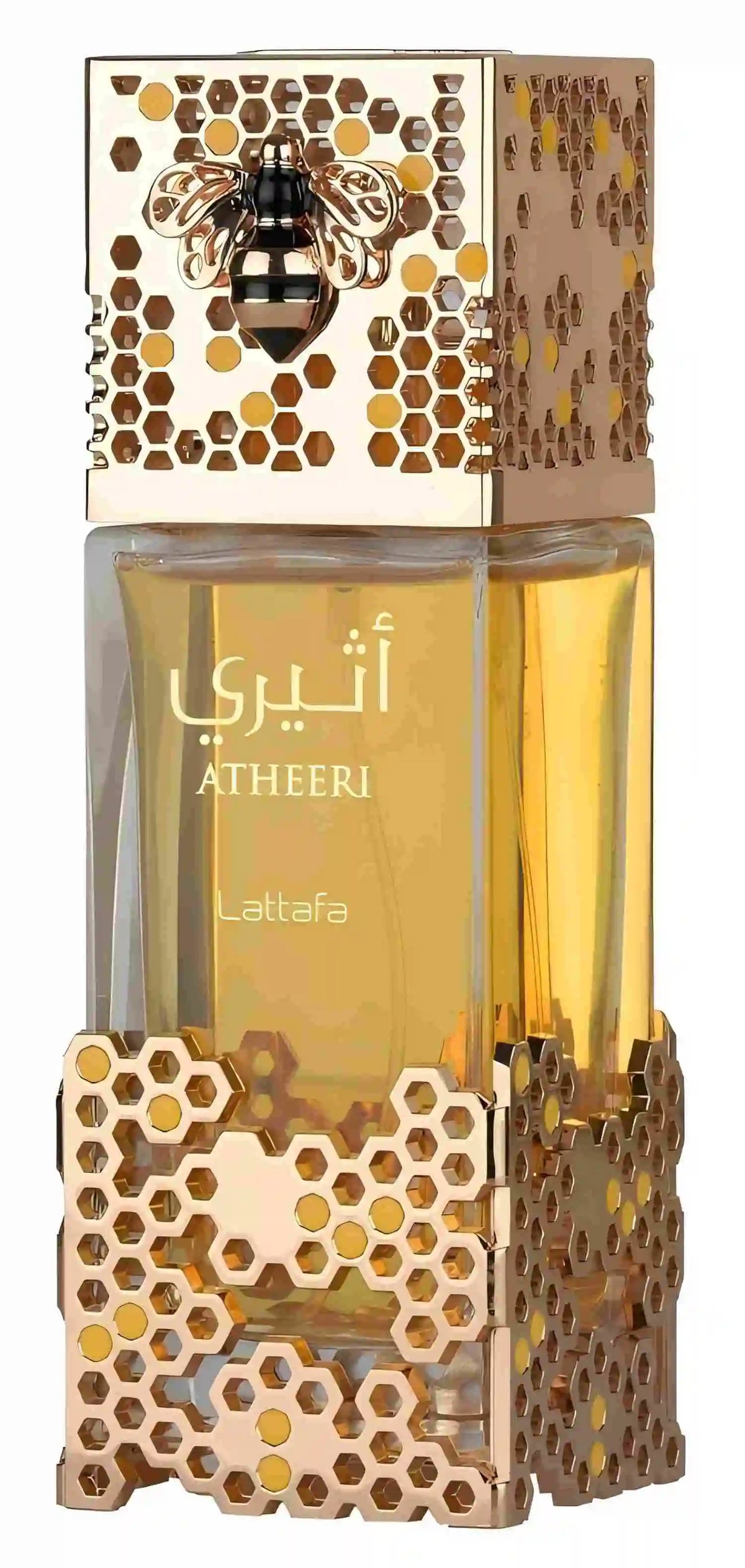 Lattafa Atheeri unisex Eau de Toilette spray, 3.4 oz, featuring elegant packaging and a long-lasting fragrance for men and women.