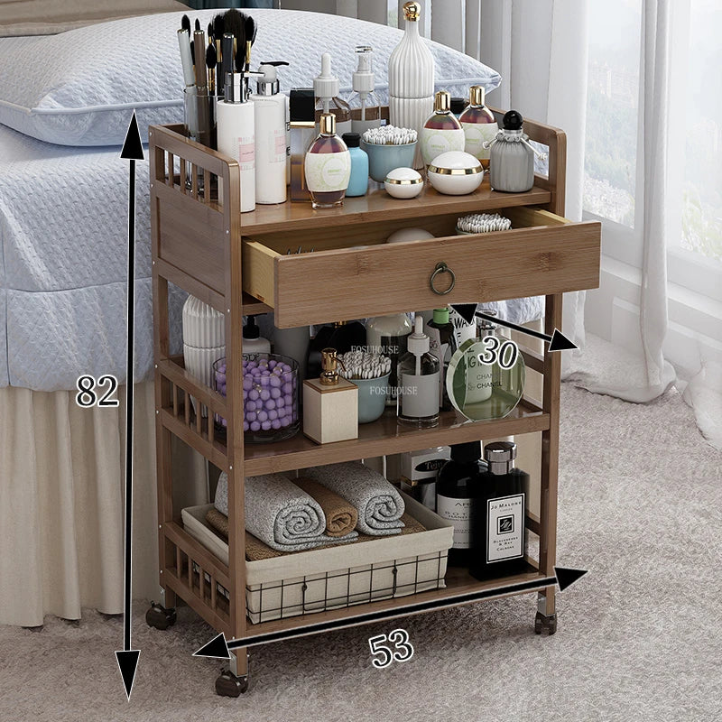 Modern Salon Furniture Beauty Salon Solid Wood Salon Trolleys Barber Shop Special Tool Trolley Storage Rack Home Mobile Trolley
